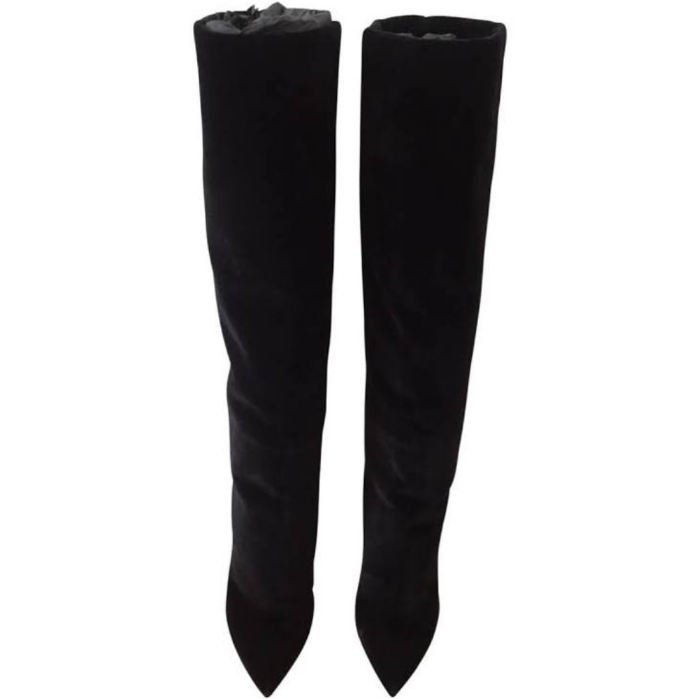 Saint Laurent Calfskin Niki 105 Thigh High Boots in Black Velvet in 37